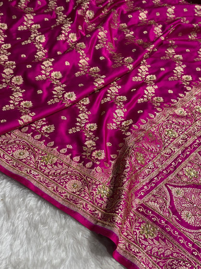 Rani Cross & Booti Banarasi Ari & Zardozi Work Katan Silk Saree BSK24