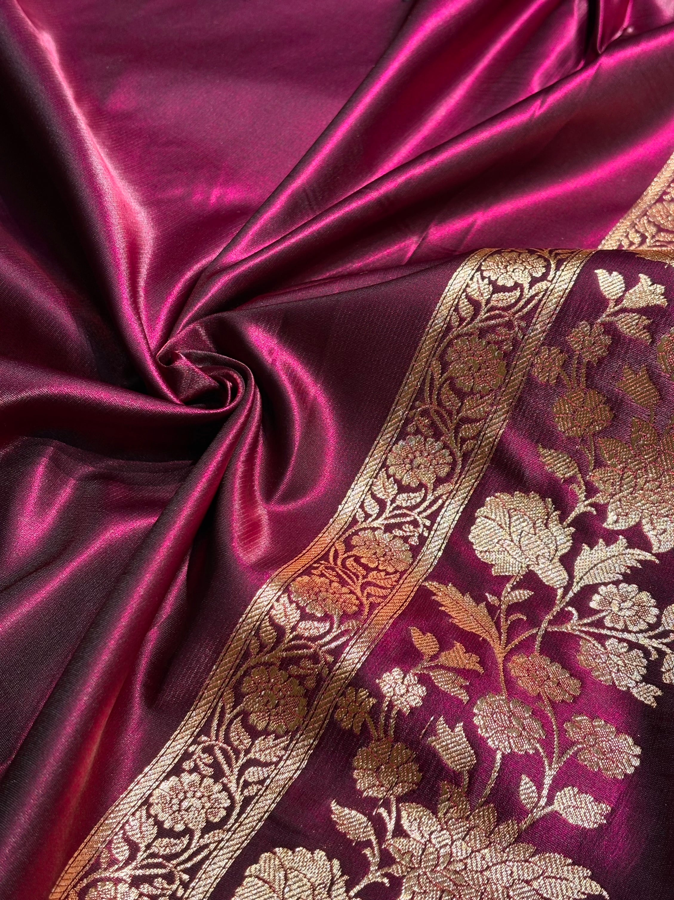 Satin Silk Floral Booti in Wine SS25