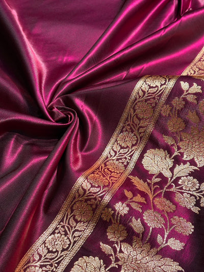 Satin Silk Floral Booti in Wine SS25