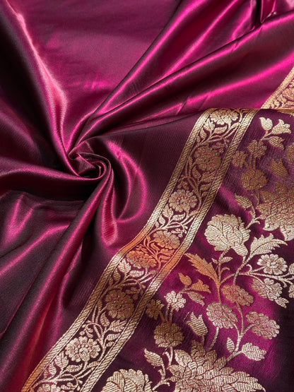 Satin Silk Floral Booti in Wine SS25