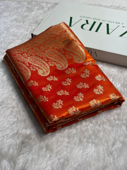 Fire Gold Shades Banarasi Satin Silk Saree SS34