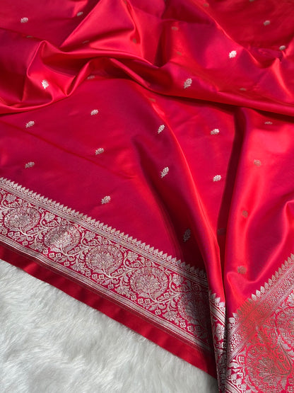 Reddish Pink Floral Boota With Floral Border Mashru Silk Saree MSM-81