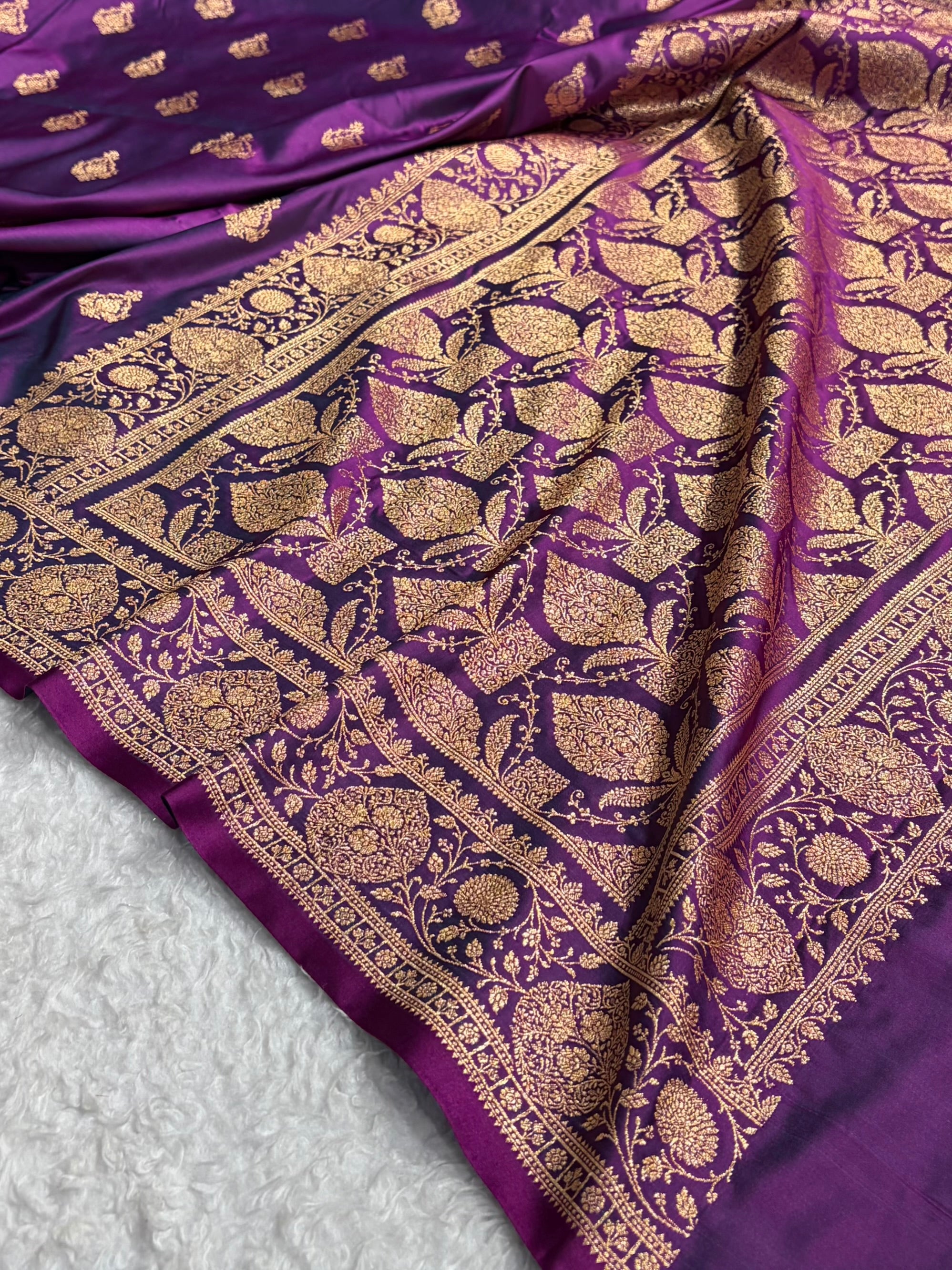 Banarasi Satin Katan Saree With Boota in Purple Shades SK98