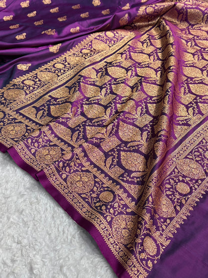 Banarasi Satin Katan Saree With Boota in Purple Shades SK98