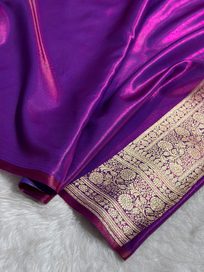 Cross Purple Shades Jaal Pattern Banarasi Satin Silk Saree SS56