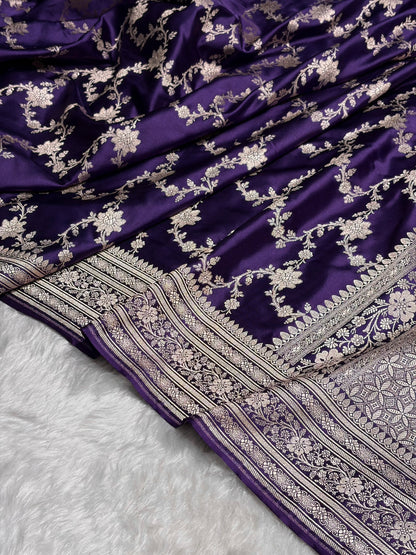 Purple Shades Jaal Pattern Floral Jaal Mashru Silk Saree MS07