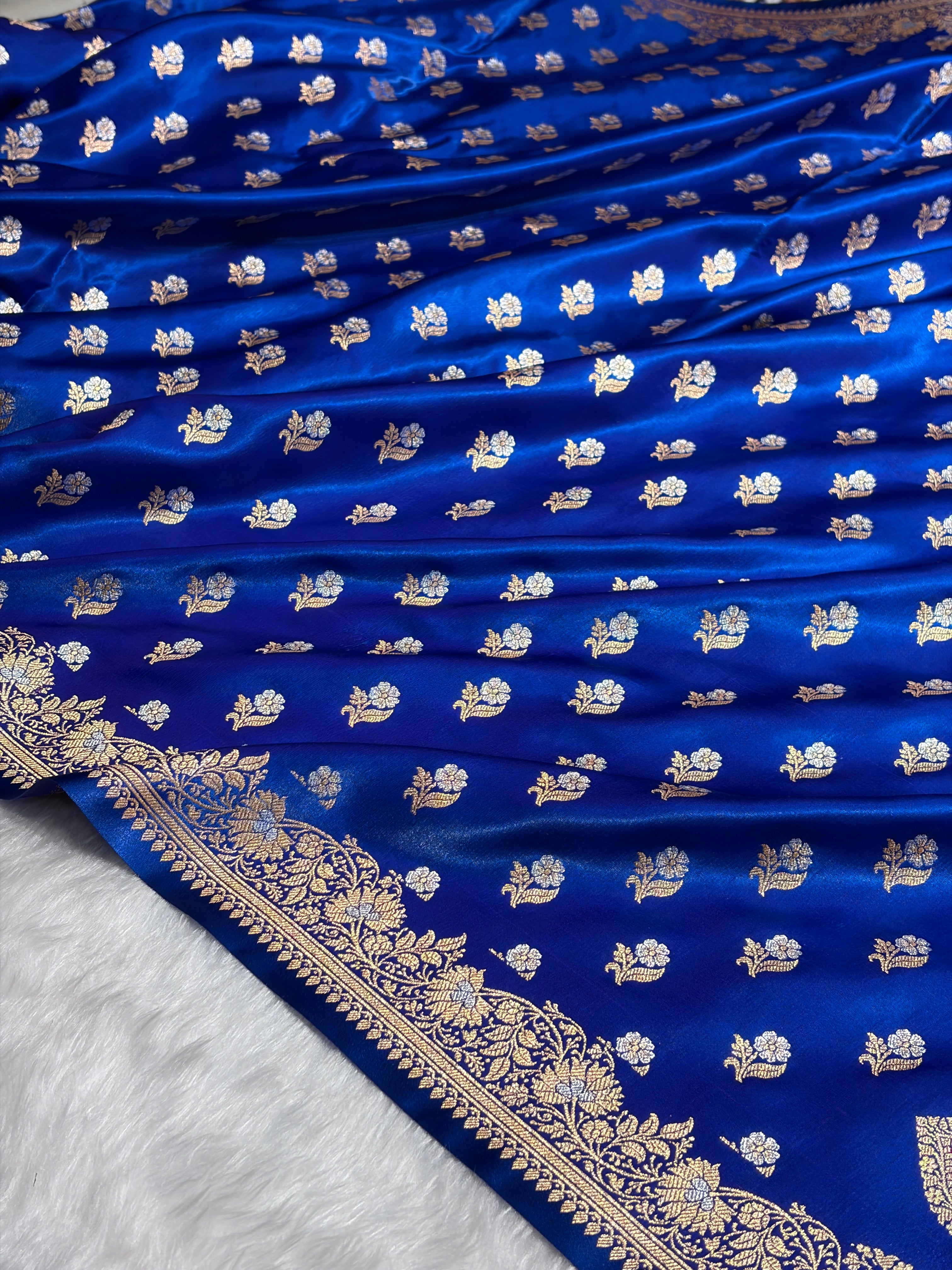 Banarasi Satin Silk Meena Boota in Royal Blue Shades SS38