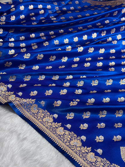 Banarasi Satin Silk Meena Boota in Royal Blue Shades SS38