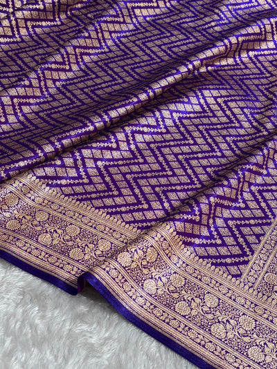 Purple Shades Jaal Pattern Banarasi Satin Silk Saree SS56