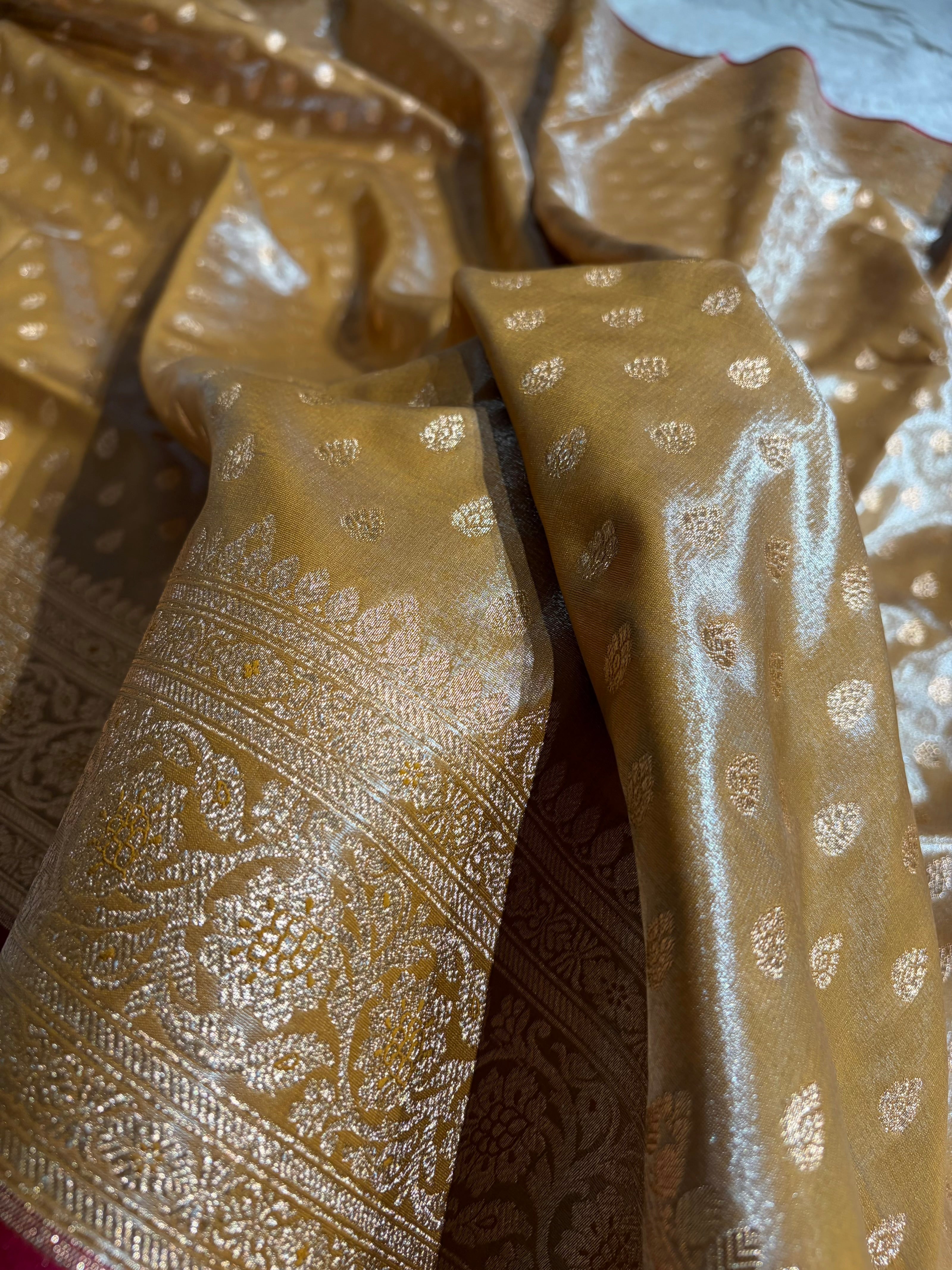 Beige Booti satin Silk Saree SS01