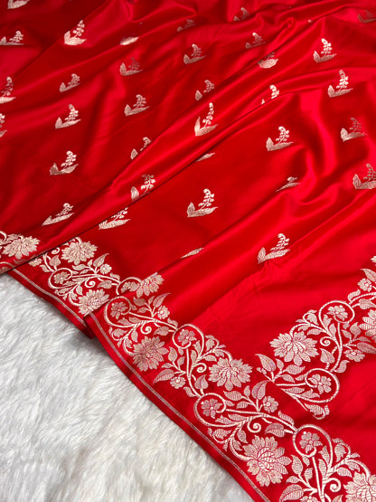 Red Boota With Floral Border Mashru Silk Saree MSM-90
