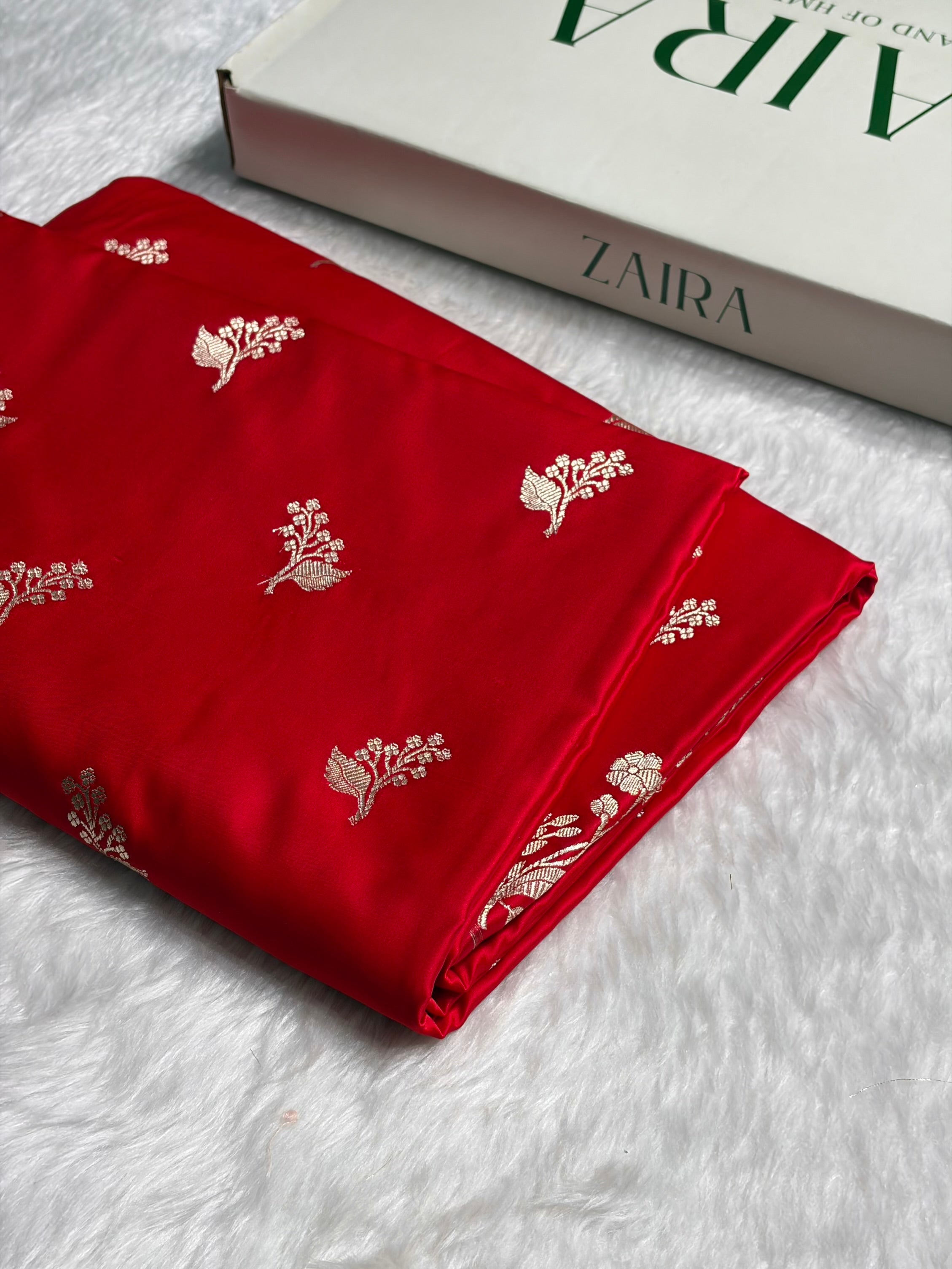 Red Boota With Floral Border Mashru Silk Saree MSM-91