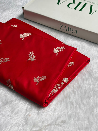 Red Boota With Floral Border Mashru Silk Saree MSM-91