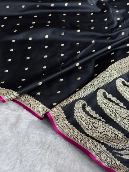 Premium Banarasi Satin Katan Saree in Black Shades SK90