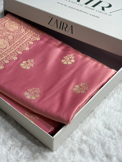 Powder Pink - Rani Banarasi Boota Katan Silk Saree SKM29