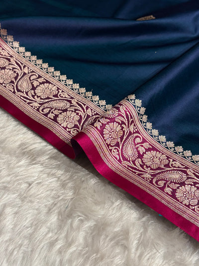 Contrast German Blue / Rani Shades Banarasi Booti Pattern Mashru Silk Saree MSM-140