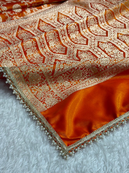 Banarasi Fire Gold Satin Silk Saree with Gota Patti SSGP15