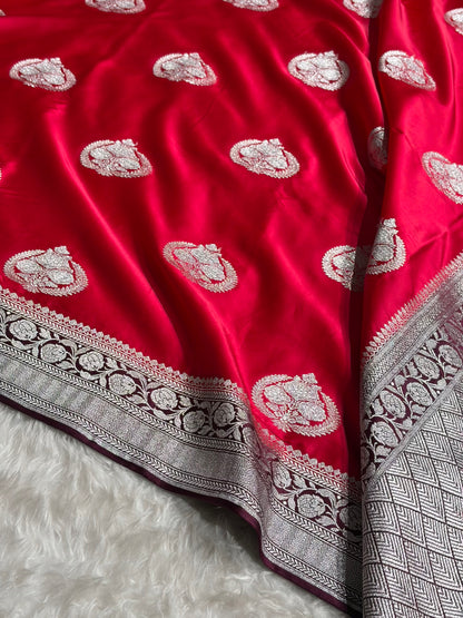 Contrast Red With Wine Minakari Boota Mashru Silk Saree MS35