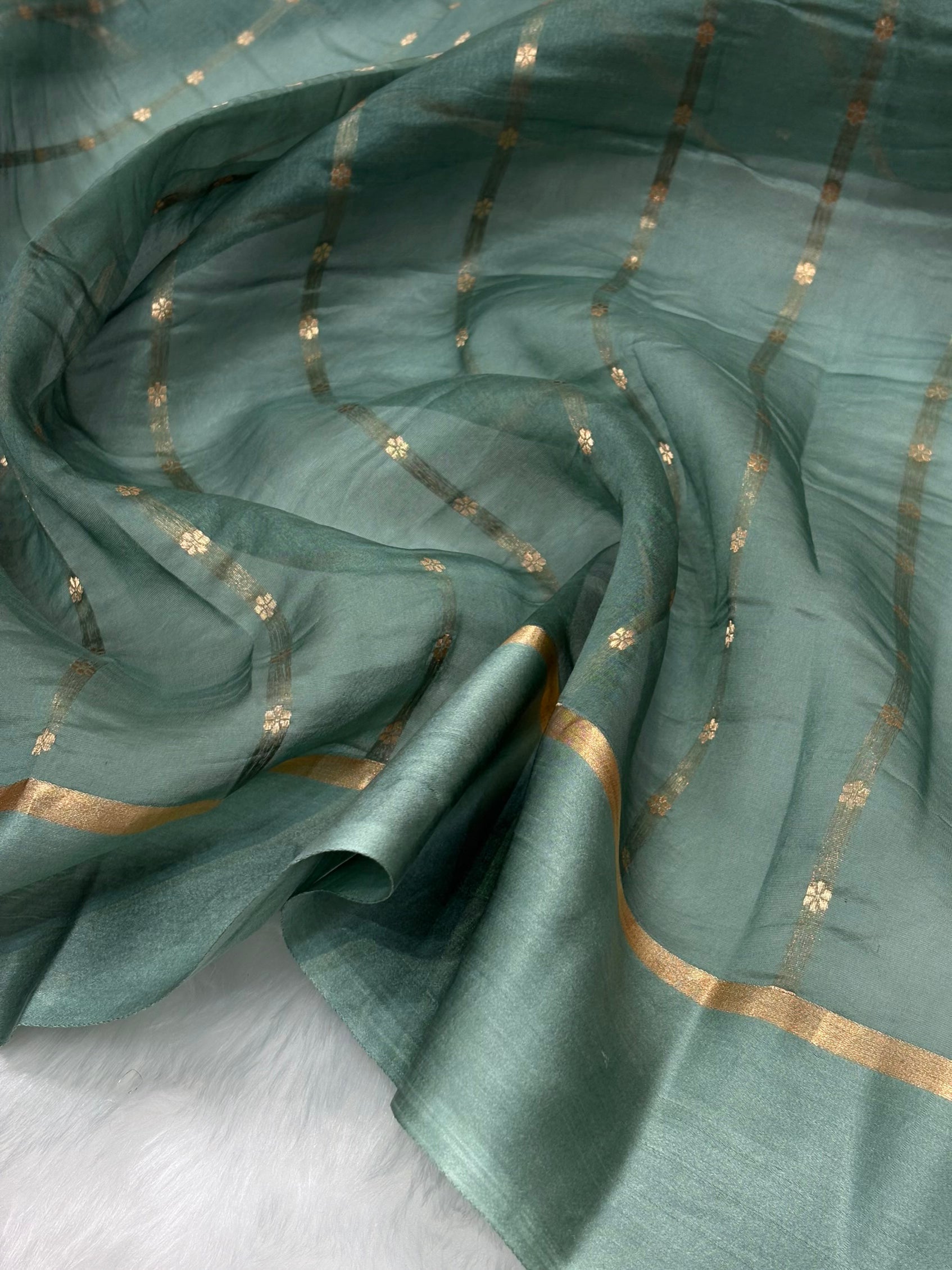 Pure Organza With Raw Mango Border Mouse Gray Shades Banarasi Silk Saree PO-03