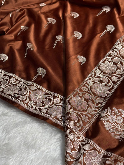 Dark Rust Shades Floral Booti Mashru Silk Saree