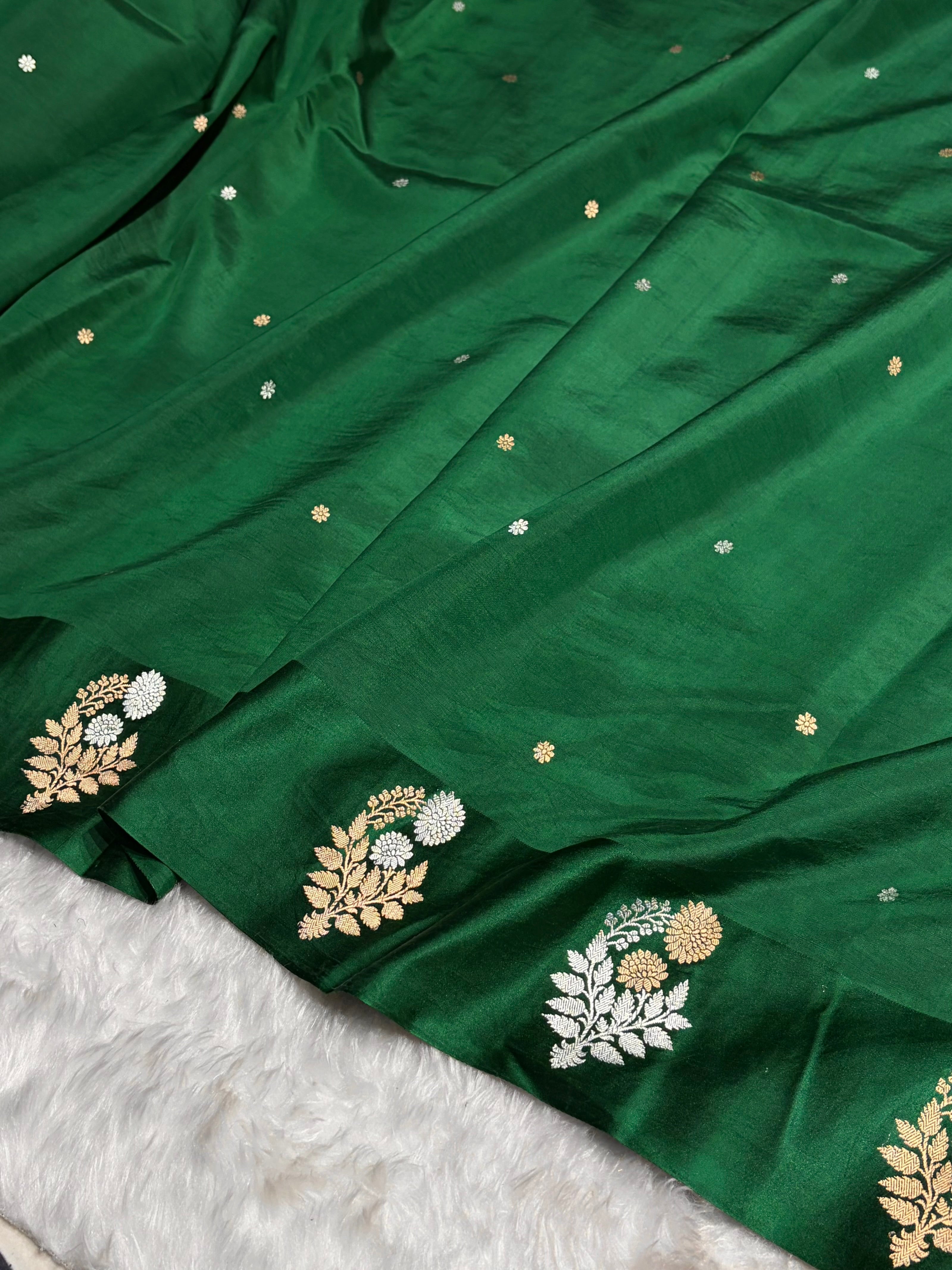 Bottle Green Shade Handwoven Kaduwa Pure Katan Raw Mango Silk RM-05