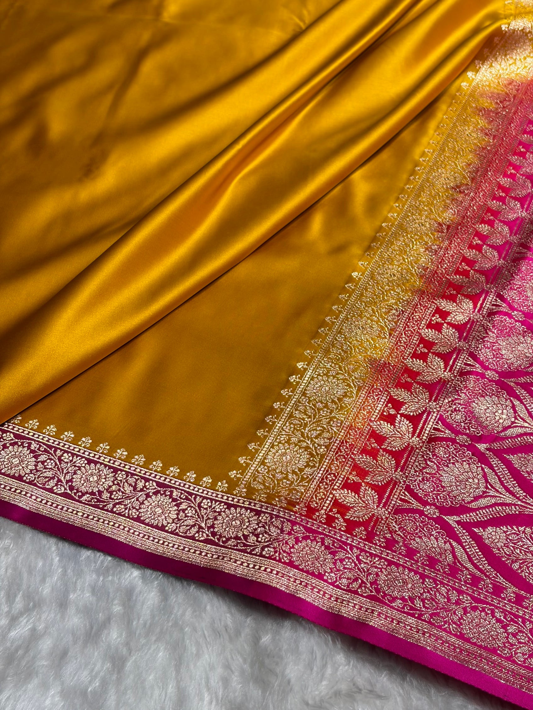 Banarasi Satin Katan Saree in Contrast Mustard / Rani Shades SK131 n