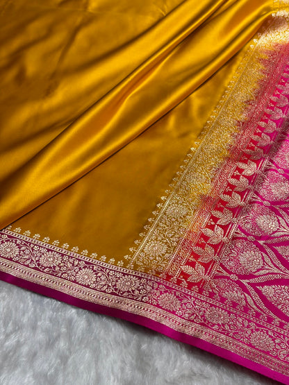Banarasi Satin Katan Saree in Contrast Mustard / Rani Shades SK131 n