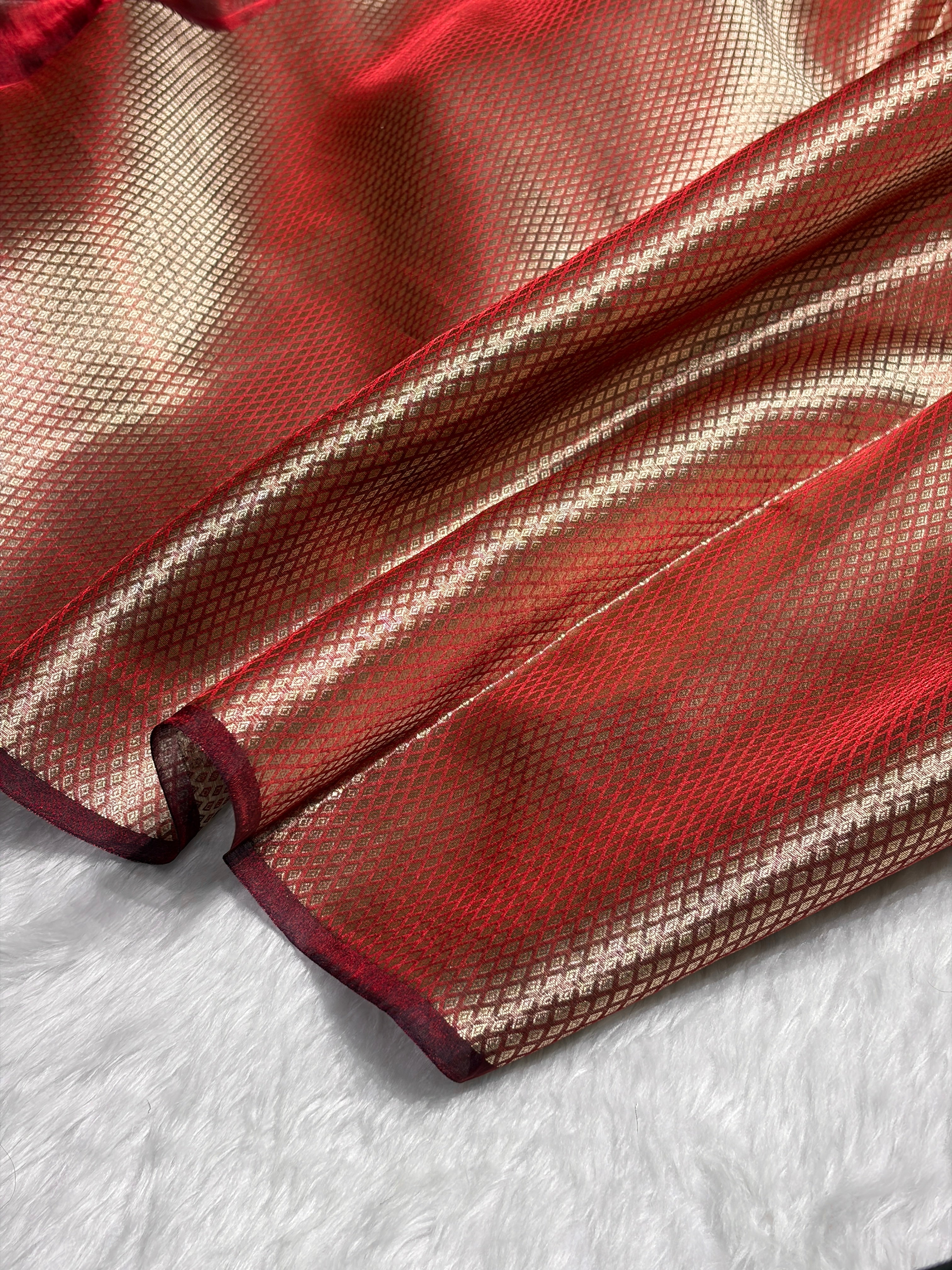 Cross Red Shades Pure Tissue Silk Saree with Brocade Blouse PT-08