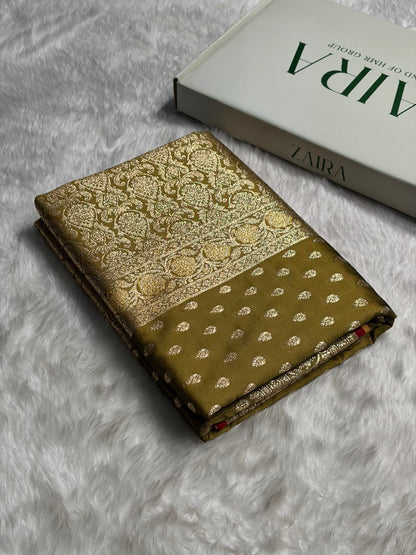 Satin Silk Booti in Mahendi Cross Shades SS01