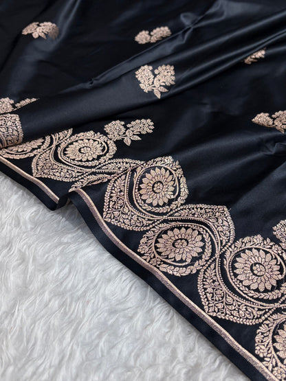 Black Shades Banarasi Boota Pattern Floral Mashru Silk Saree MSM-110