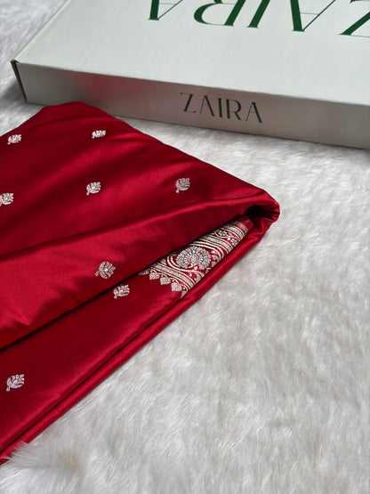 Banarasi Red Minakari Booti Mashru Silk Saree MS10