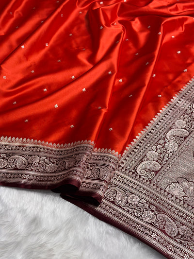Contrast Rust Orange with Chocolate Shades Booti Mashru Silk Saree MCS64