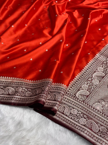 Contrast Rust Orange with Chocolate Shades Booti Mashru Silk Saree MS64