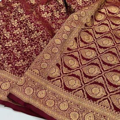 Beautiful Mahroon Brocade Soft Katan Silk Saree