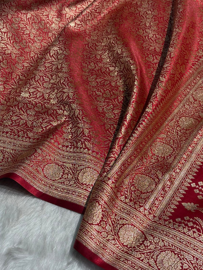Red Shades Brocket Satin Silk Saree Banarasi Saree Shades SS30