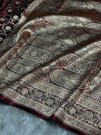 Ultra Light Weight Satin Silk Jaal in Maroon Shades SS13
