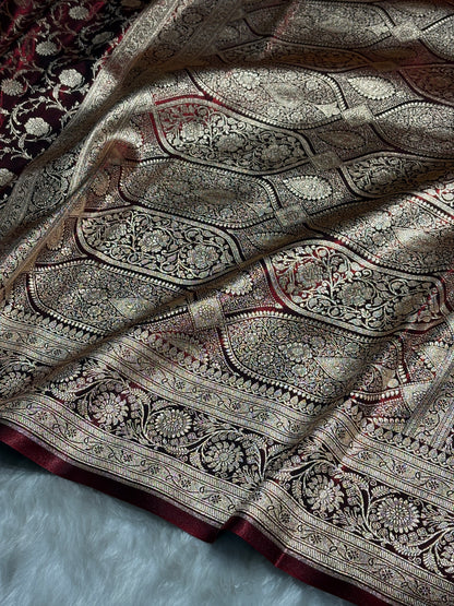 Ultra Light Weight Satin Silk Jaal in Maroon Shades SS13