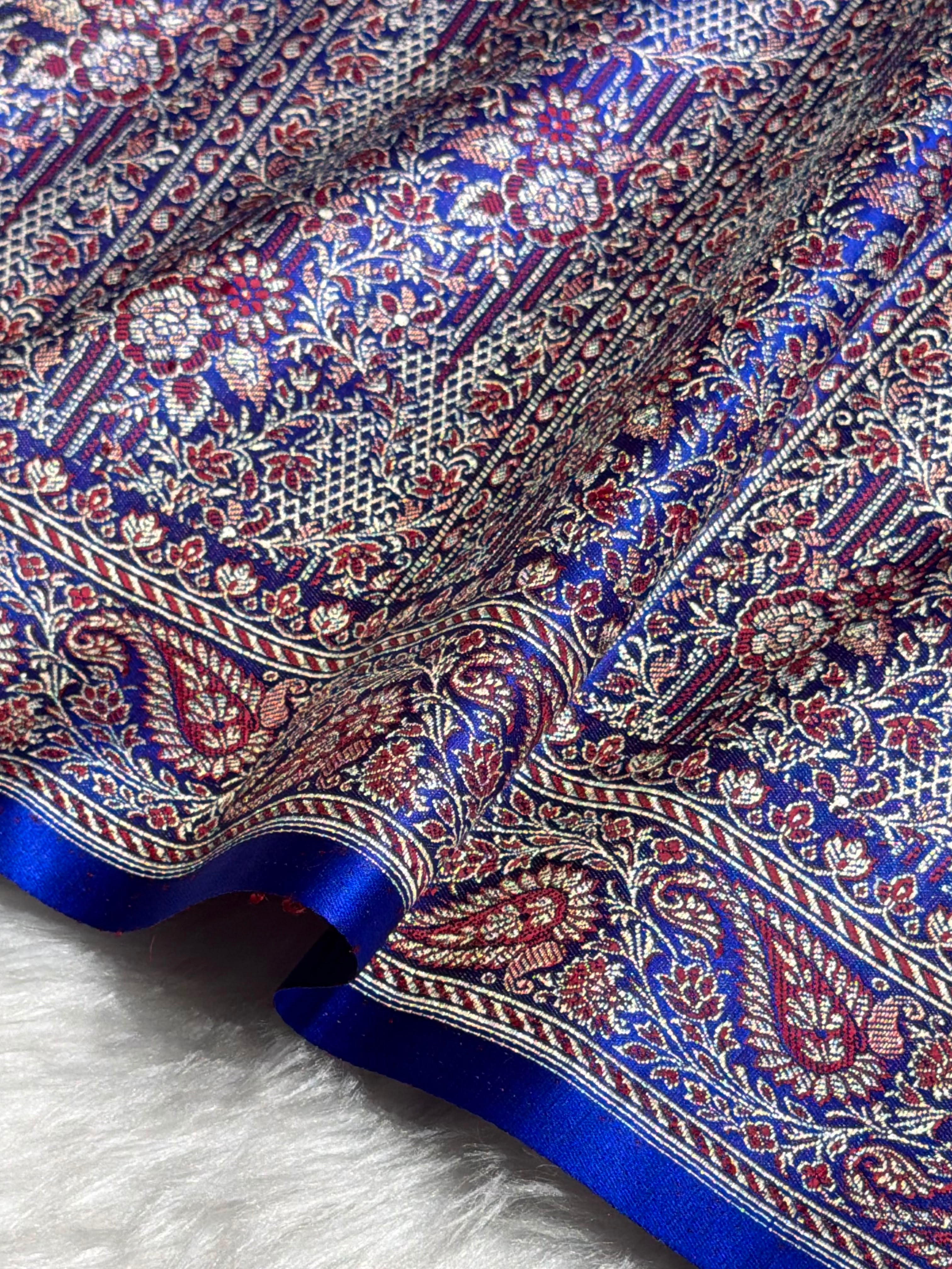 Royal Blue Jamawar Tanchoi With Minakari Jaal Katan Silk Saree SKTM-27