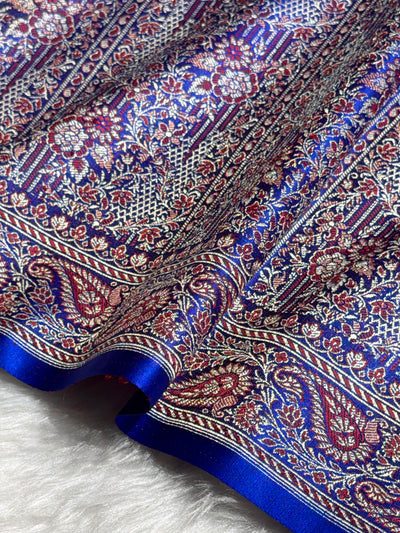 Royal Blue Jamawar Tanchoi With Minakari Jaal Katan Silk Saree SKTM-27