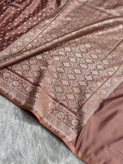 Dusty Peach Shades Banarasi With Floral Border Mashru Silk Saree MSM-128