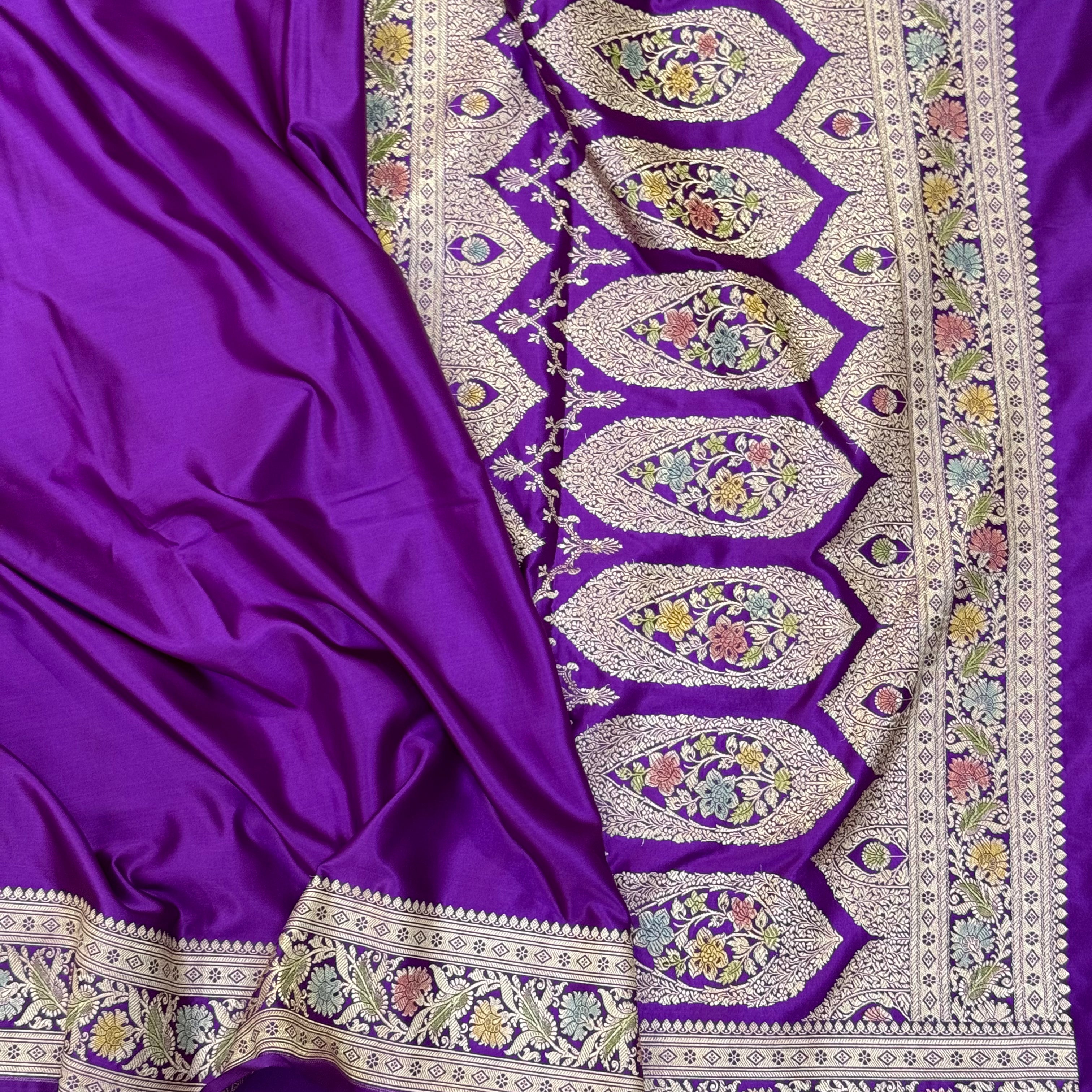 Purple Plain Mashru Silk Saree with Minakari Pallu