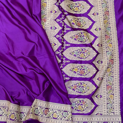 Purple Plain Mashru Silk Saree with Minakari Pallu