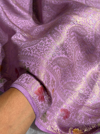 Banarasi Lavender Shade Flower Minakari Brocade Pure Caramel Mango Silk Saree CS-20
