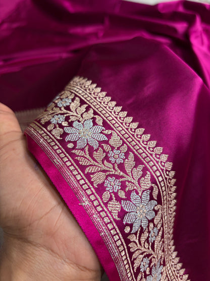 Wine Shades Plain Banarasi With Minakari Floral Border Mashru Silk Saree MSM-123