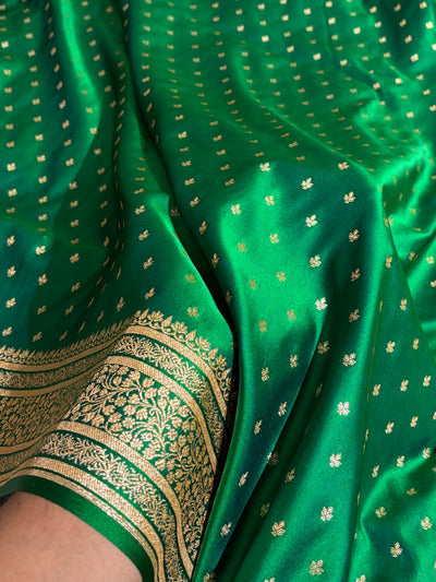 Banarasi Satin Katan Saree in Cross Bottle Green Shades SK88