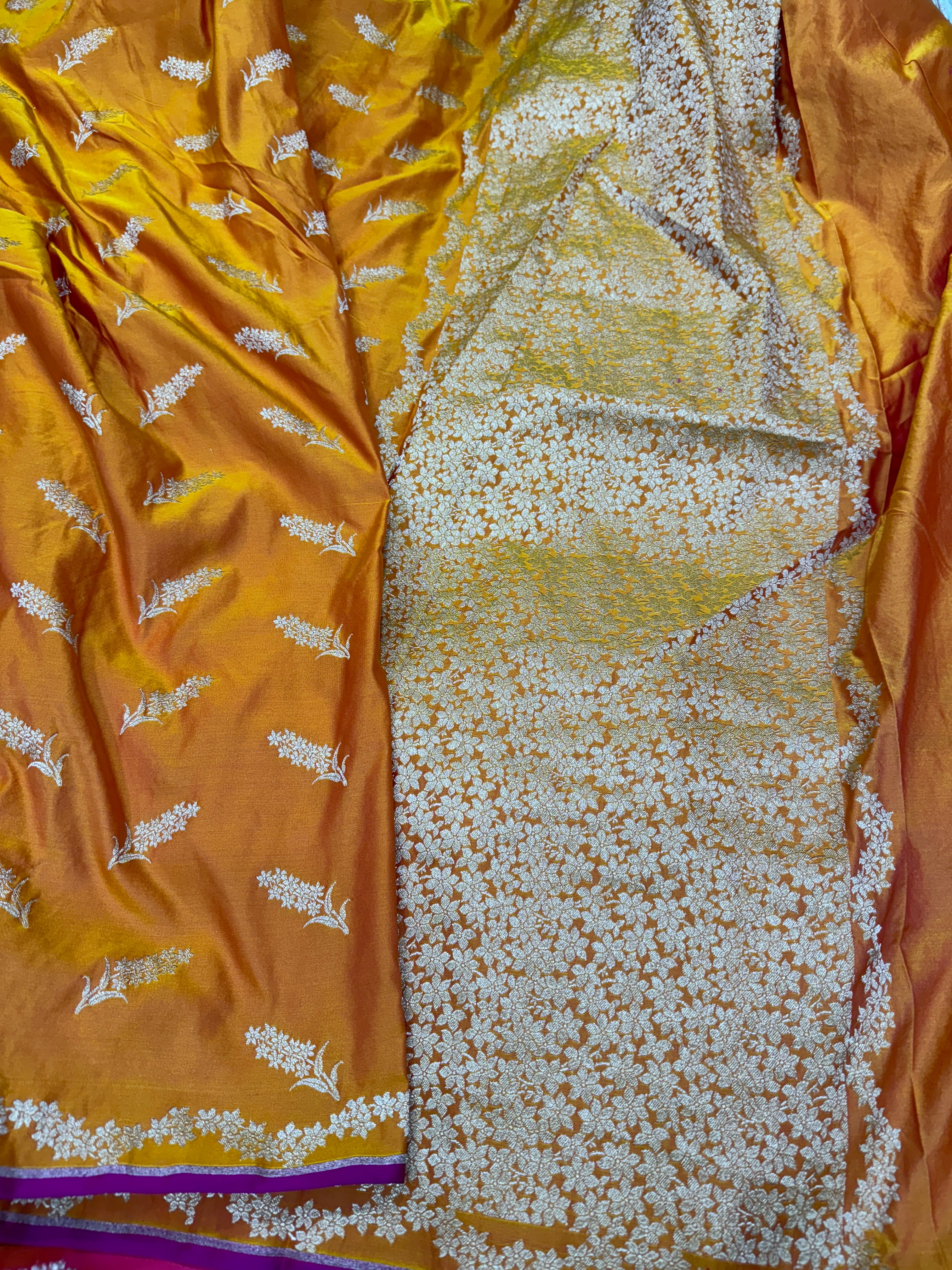 Beautiful Fire Gold Shade Mashru Silk Saree