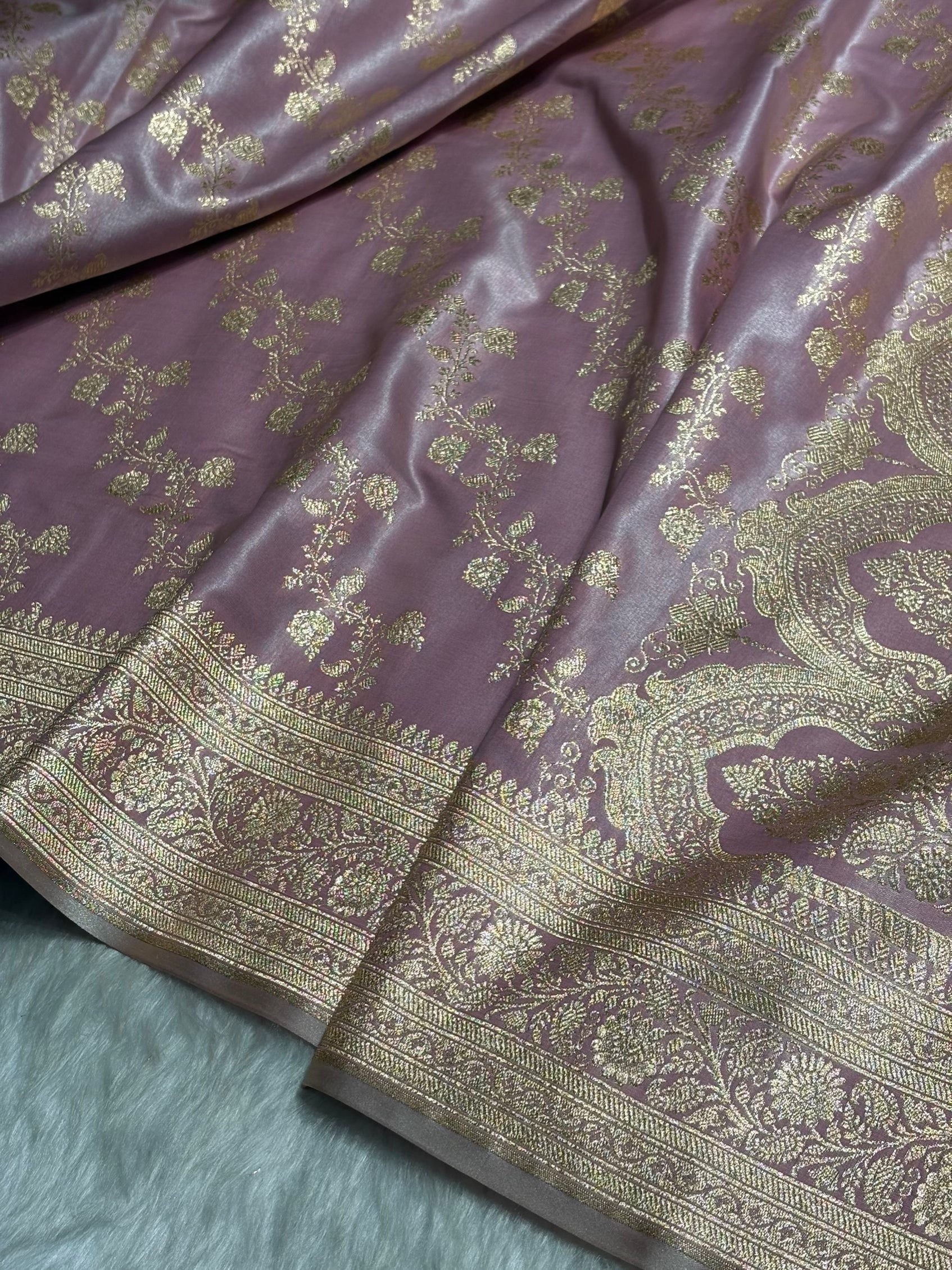 Blush Pink Shades Banarasi  Cross Jaal Satin Silk Saree SS11