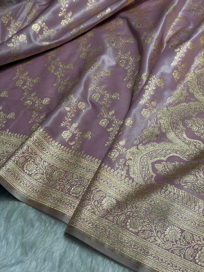 Blush Pink Shades Banarasi  Cross Jaal Satin Silk Saree SS11