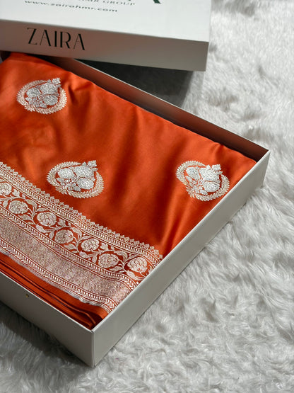 Orange Shades Minakari Boota Mashru Silk Saree MS35