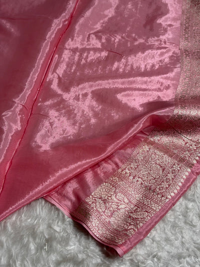 Baby Pink Shades With Contrast Border Crepe Silky Katan Banarasi Saree CSK-07